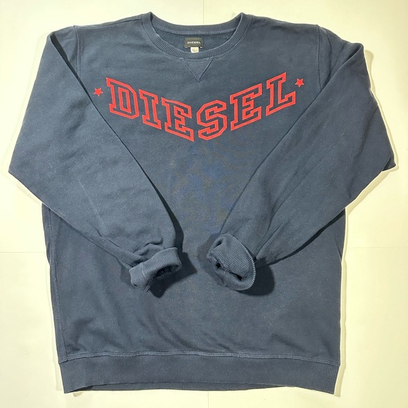 Men’s Diesel Crew Sweatshirt with Red Diesel Logo in Blue, Size Large - Picture 1 of 8